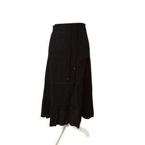 Sag Harbor Womens Large Black Tiered Maxi Skirt Crinkle Drawstring Boho - Read